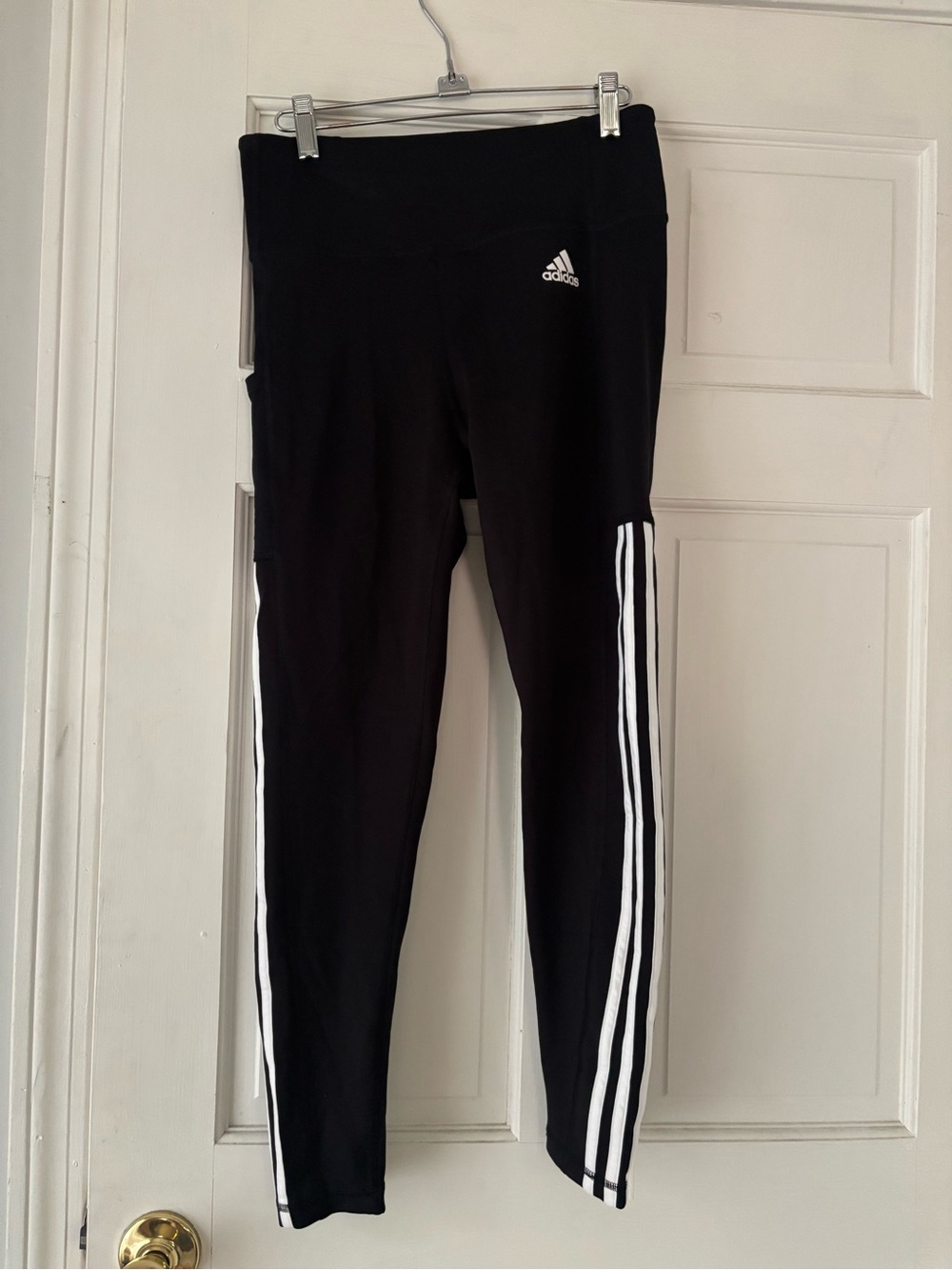 adidas Women’s Black Leggings with White Side Stripes